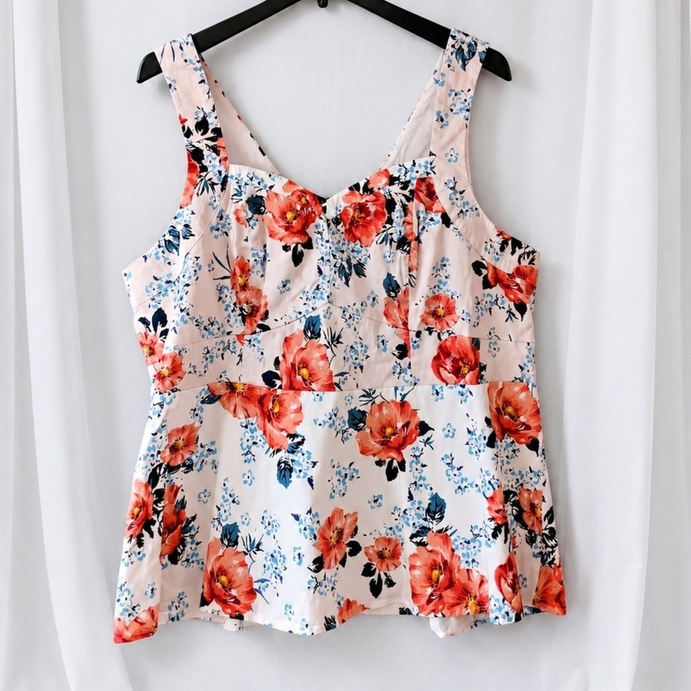Torrid Womens‎ 4 4X Floral Peplum Top Sweetheart Neck Sleeveless White Pink